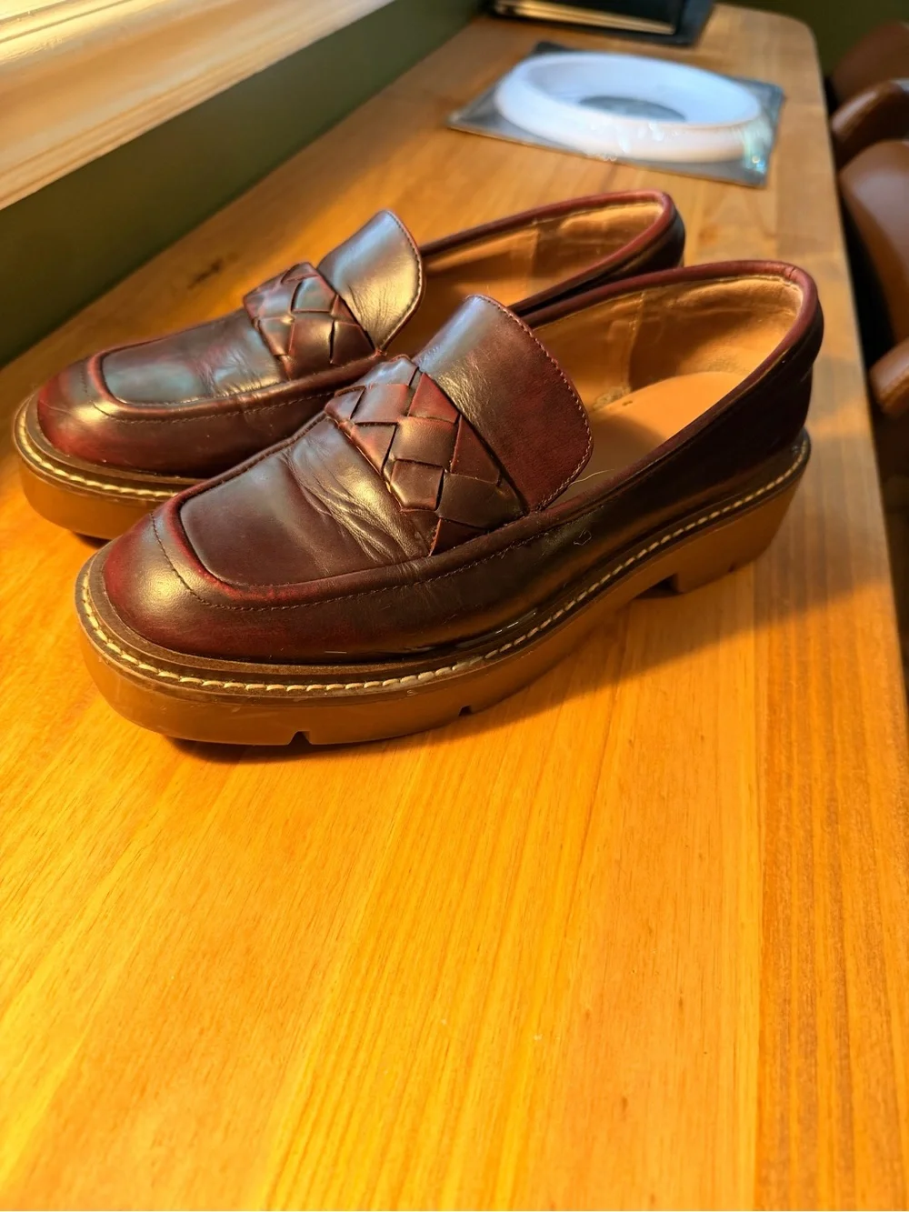 Nordstrom Women's Notorie Platform Braided Penny Loafers in Burgundy - Picture 1 of 4
